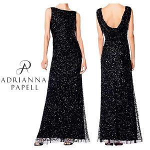 Adrianna papell Black sequin cowl back gown crunchy